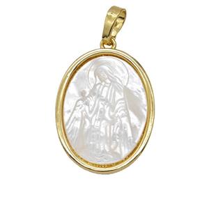 Copper Oval Pendant Pave Shell Saint Jude 18K Gold Plated, approx 18-23mm