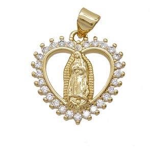Copper Heart Jesus Pendant Pave Zirconia 18K Gold Plated, approx 19mm