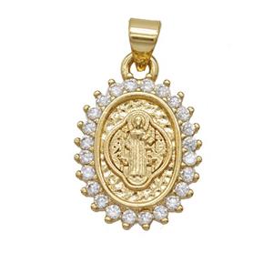 Copper Jesus Pendant Pave Zirconia Oval 18K Gold Plated, approx 14-18mm