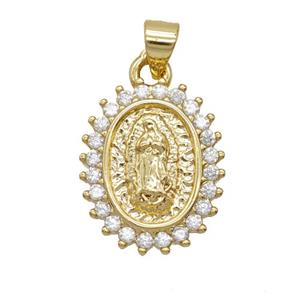Copper Jesus Pendant Pave Zirconia Oval 18K Gold Plated, approx 14-18mm