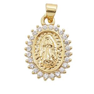 Copper Jesus Pendant Pave Zirconia Oval 18K Gold Plated, approx 14-18mm