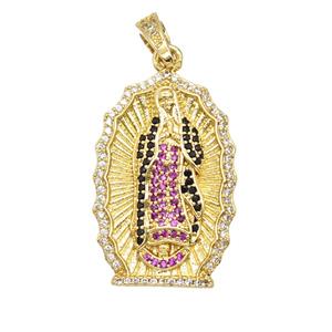 Copper Jesus Pendant Pave Zirconia 18K Gold Plated, approx 20-28mm