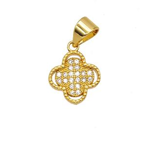 Copper Clover Pendant Micropave Zirconia 18K Gold Plated, approx 10mm
