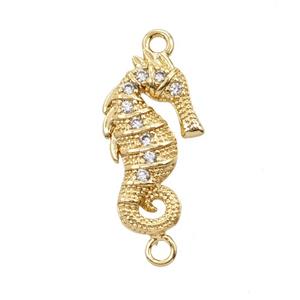 Copper Seahorse Connector Pave Zirconia 18K Gold Plated, approx 10-18mm