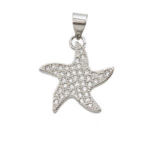 Copper Starfish Pendant Micropave Zirconia Platinum Plated, approx 17mm