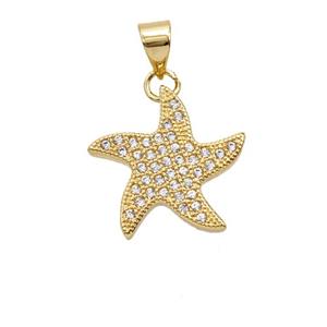 Copper Starfish Pendant Micropave Zirconia 18K Gold Plated, approx 17mm