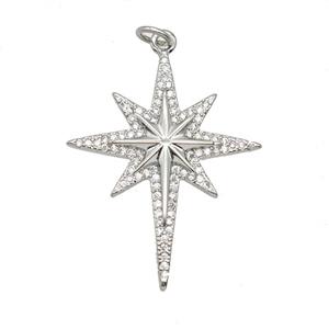 Copper Northstar Pendant Pave Zirconia Platinum Plated, approx 25-32mm