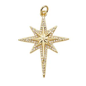 Copper Northstar Pendant Pave Zirconia 18K Gold Plated, approx 25-32mm