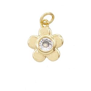 Copper Flower Pendant Pave Zirconia 18K Gold Plated, approx 12mm