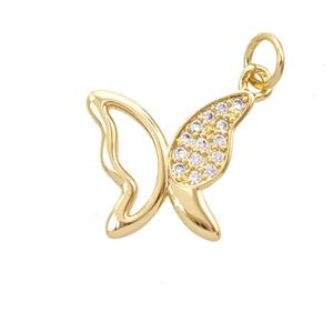 Copper Butterfly Pendant Pave Zirconia 18K Gold Plated, approx 13-15mm