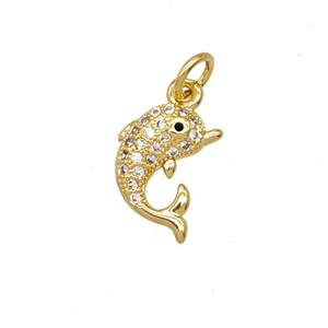 Copper Dolphin Pendant Pave Zirconia 18K Gold Plated, approx 10-12mm