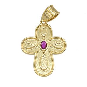 Copper Cross Pendant Pave Zirconia 18K Gold Plated, approx 22-26mm