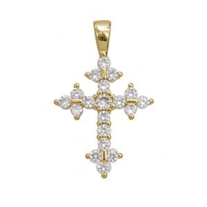 Copper Cross Pendant Pave Zirconia 18K Gold Plated, approx 16-26mm