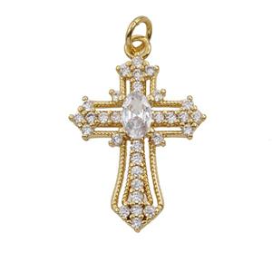Copper Cross Pendant Pave Zirconia 18K Gold Plated, approx 18-23mm