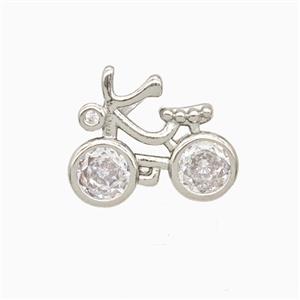 Copper Bicycle Pendant Pave Zirconia Platinum Plated, approx 13-16mm