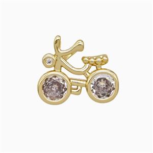 Copper Bicycle Pendant Pave Zirconia Gold Plated, approx 13-16mm