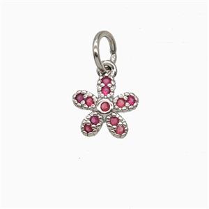 Copper Flower Pendant Pave Zirconia Platinum Plated, approx 8mm