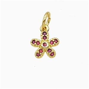 Copper Flower Pendant Pave Zirconia Gold Plated, approx 8mm