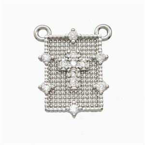Copper Cross Pendant Pave Zirconia Rectangle 2loops Platinum Plated, approx 13-17mm