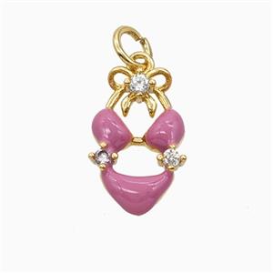Bikini Charms Copper Pendant Pave Zirconia Pink Enamel Gold Plated, approx 10-15mm