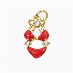 Bikini Charms Copper Pendant Pave Zirconia Red Enamel Gold Plated, approx 10-15mm