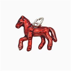 Copper Horse Pendant Red Painted Platinum Plated, approx 14-17mm