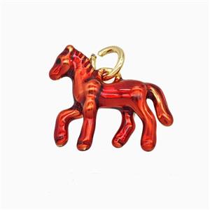 Copper Horse Pendant Red Painted Gold Plated, approx 14-17mm