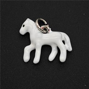 Copper Horse Pendant White Painted Platinum Plated, approx 14-17mm