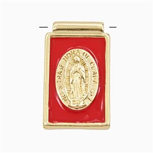Copper Jesus Pendant Red Enamel Gold Plated, approx 14-23mm