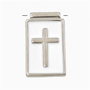 Copper Cross Pendant White Enamel Platinum Plated, approx 14-23mm