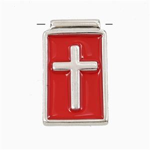 Copper Cross Pendant Red Enamel Platinum Plated, approx 14-23mm