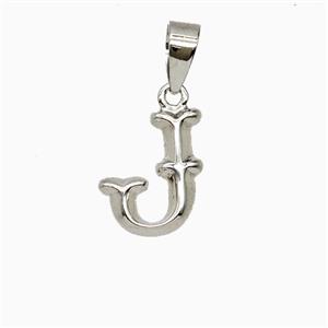 Copper Letter-J Pendant Platinum Plated, approx 10-13mm