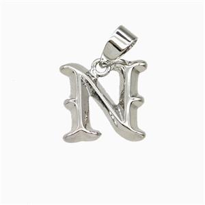 Copper Letter-N Pendant Platinum Plated, approx 10-13mm