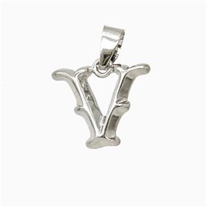 Copper Letter-V Pendant Platinum Plated, approx 10-13mm