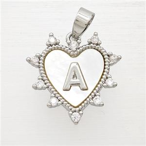 Copper letter Pendant Pave Zircon, Platinum Plated, approx 21mm