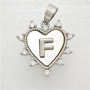 Copper letter Pendant Pave Zircon, Platinum Plated, approx 21mm