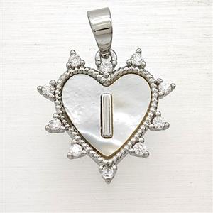 Copper letter Pendant Pave Zircon, Platinum Plated, approx 21mm