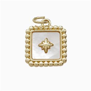 Copper Star Square Pendant Pave Shell Gold Plated, approx 13.5mm