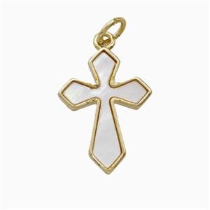 Copper Cross Pendant Pave Shell Gold Plated, approx 13-18mm