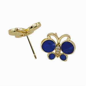 Copper earring studs Pave Zircon, Butterfly, Gold Plated, approx 13-16mm