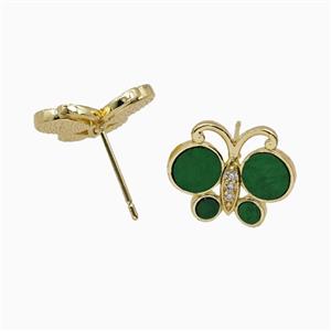 Copper earring studs Pave Zircon, Butterfly, Gold Plated, approx 13-16mm