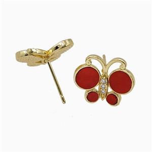 Copper earring studs Pave Zircon, Butterfly, Gold Plated, approx 13-16mm