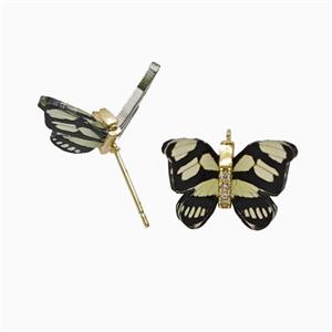 Copper earring studs Pave Zircon, Butterfly, Gold Plated, approx 15-18mm