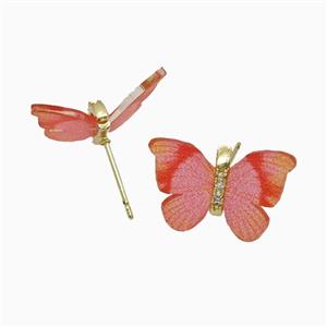 Copper earring studs Pave Zircon, Butterfly, Gold Plated, approx 15-18mm