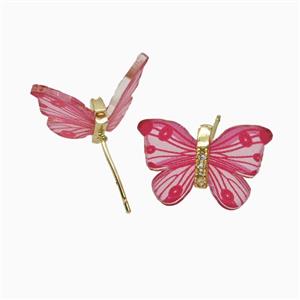 Copper earring studs Pave Zircon, Butterfly, Gold Plated, approx 15-18mm