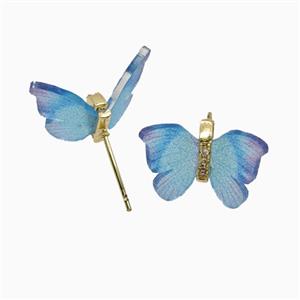 Copper earring studs Pave Zircon, Butterfly, Gold Plated, approx 15-18mm
