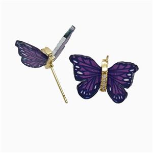 Copper earring studs Pave Zircon, Butterfly, Gold Plated, approx 15-18mm