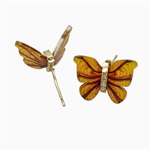 Copper earring studs Pave Zircon, Butterfly, Gold Plated, approx 15-18mm