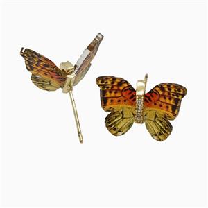Copper earring studs Pave Zircon, Butterfly, Gold Plated, approx 15-18mm