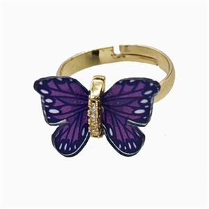 Copper Ring Pave Zircon, Butterfly, Gold Plated, approx 15-18mm, 18mm dia